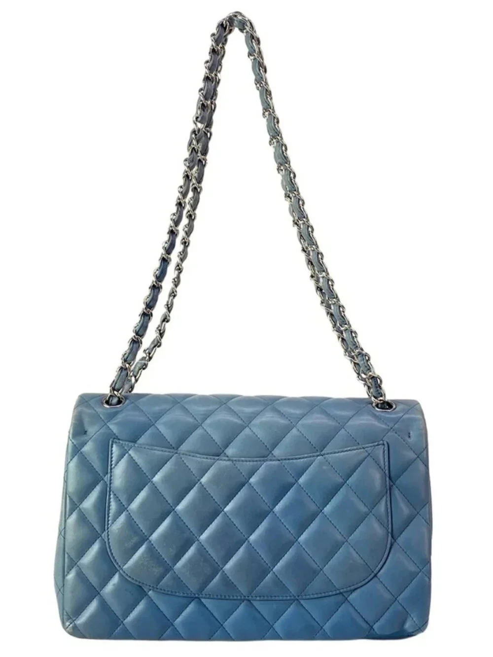 CHANEL Large Matelasse Blue Lambskin Shoulder Bag